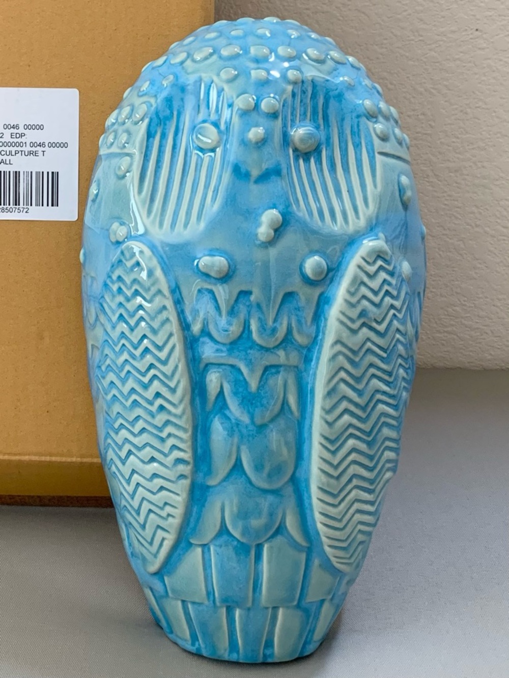 Anthropologie Ceramic Owl wall Sculpture - Turquoise Blue Glaze